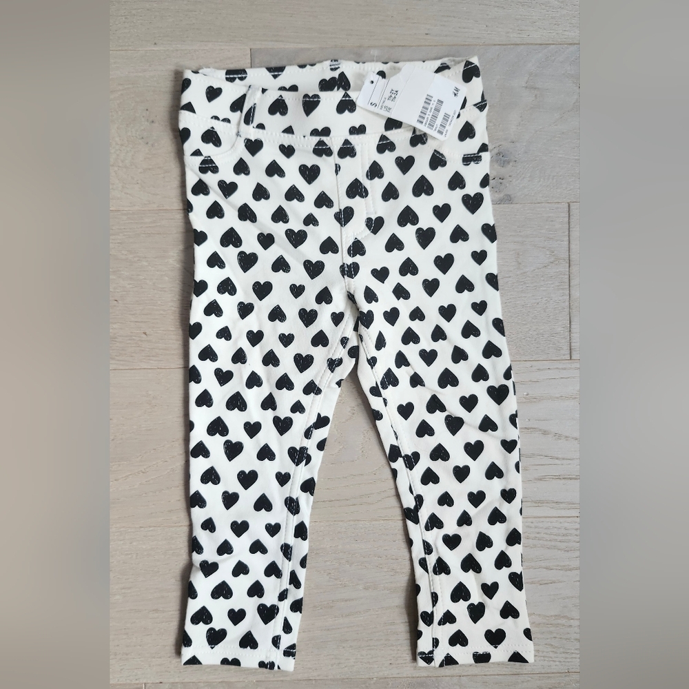 H&M Leggings Black White Hearts 18-24 Months